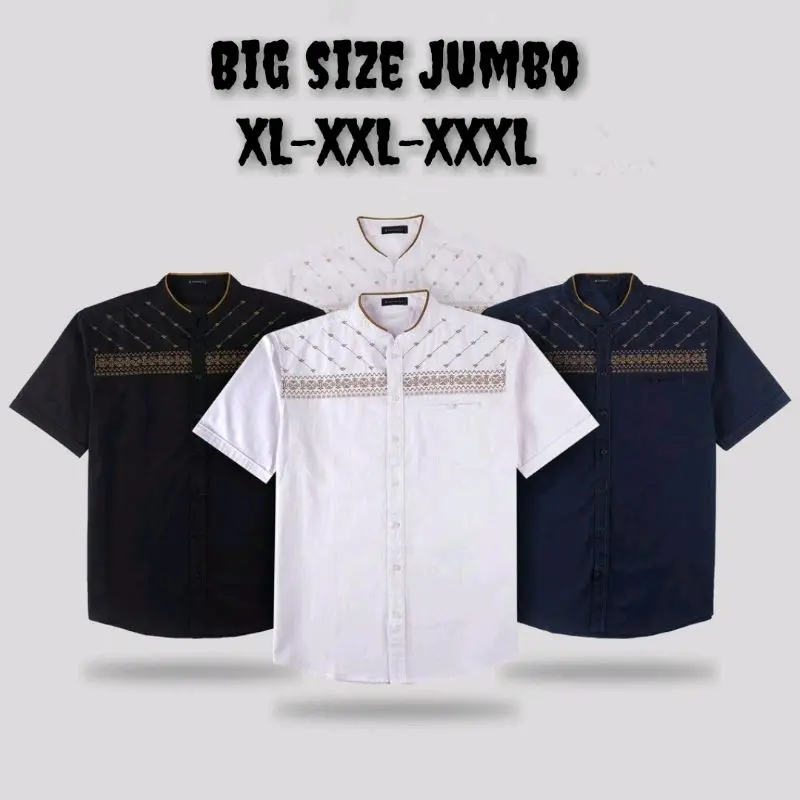 Promo Baju Koko Pria Bordir Big Size Jumbo XL-XXL-XXXL Lengan Pendek //  Baju Muslim Pria Dewasa Katun