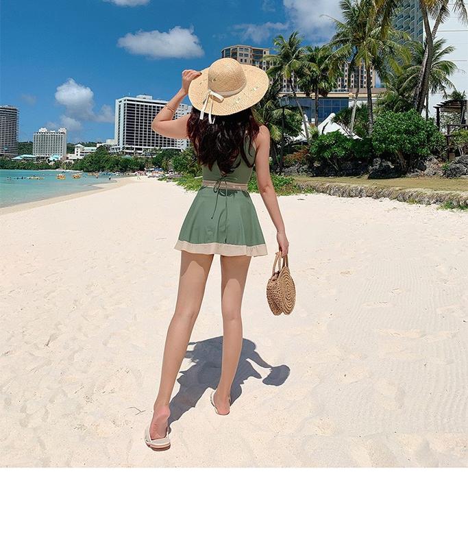 Product Introduction of New One Piece Skirt Ladies Style One Piece Swimsuit Women's Small Fresh Backless Strap Conservative Slim Bikini 14