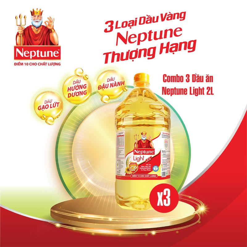 Combo 3 Dầu ăn thượng hạng Neptune Light 2L, hỗ trợ giảm hấp thụ Cholesterol từ thực phẩm, ngăn ngừa mỡ máu