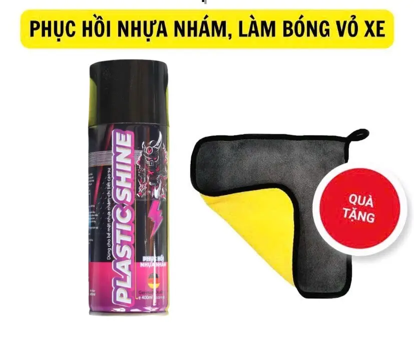[Tặng Kèm Khăn Vàng] Chai xịt phục hồi nhựa xe bạc màu, nhựa nhám, nhựa đen, dưỡng đen dàn nhám Sprayking Plastic Shine 400ml, dàn áo phai màu Sơn