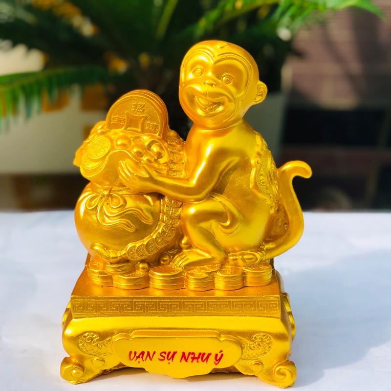 Heo đất Lợn đất hình KHỈ BỆ VÀNG | Decor | 12 con giáp | phong thủy | Kèm Ảnh thật Ống Heo Ống Tiết Kiệm Đựng Tiền con lợn