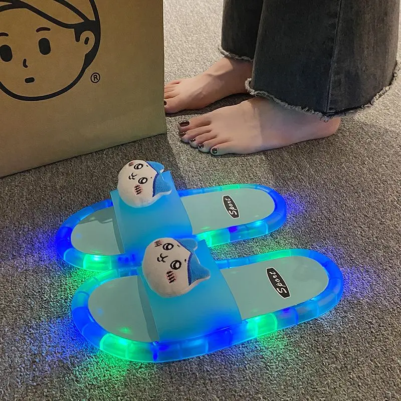 [6771 Positive Reviews] Jiikawa Internet Celebrity Glowing Shoes Slippers for Men and Women Summer Outdoor Fashionable Flashing Couple Best Friends Night Light Slippers