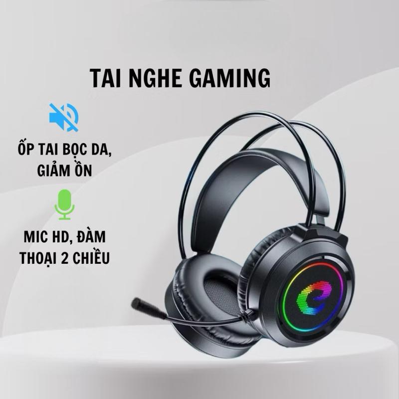 Tai Nghe Máy Tính Gaming Chụp Tai Có Mic Jack Cắm USB Âm Thanh 7.1 Cao Cấp Fullbox Bass Cực Hay Cho Pc,Laptop E Tròn