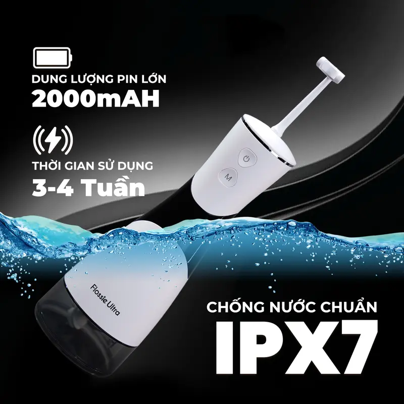 Máy Tăm Nước 2 Chiều Flossie Ultra - Công Nghệ Làm Sạch Răng Miệng Vượt Trội| Chính Hãng, Bảo Hành 365 Ngày - Tặng 3 tấm sticker + 1 kẹo ngậm vị coca + 1 Thanh cạo lưỡi 4