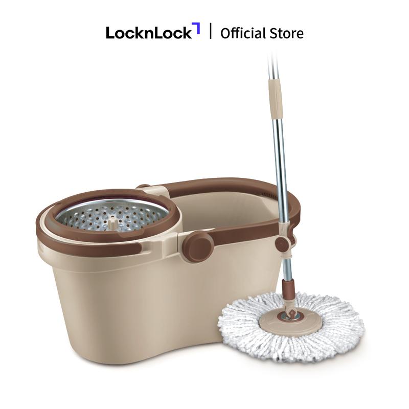 Bộ Cây Lau Nhà vắt 360 độ Lock&Lock Compact Spin Mop - ETM466 - Màu nâu - Thép không gỉ, kèm xô, điều chỉnh được