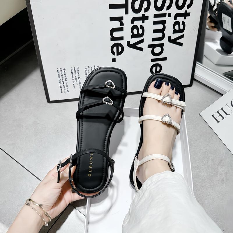 [6646-CHUẨN SZ] Sandal nữ tiểu thư đế bệt chất da mềm đính đá trái tim sang  đi êm chân