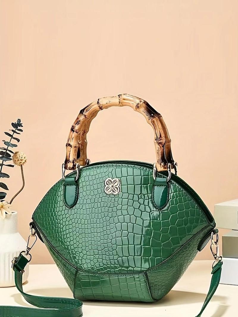 Product Introduction of Fashionable crocodile pattern decor Handbag, Elegant Pu Leather Zipper Shoulder Bag for Women, Casual Trendy Versatile Daily Commuting Bag, Girl Fashionable Shopping Bag 1