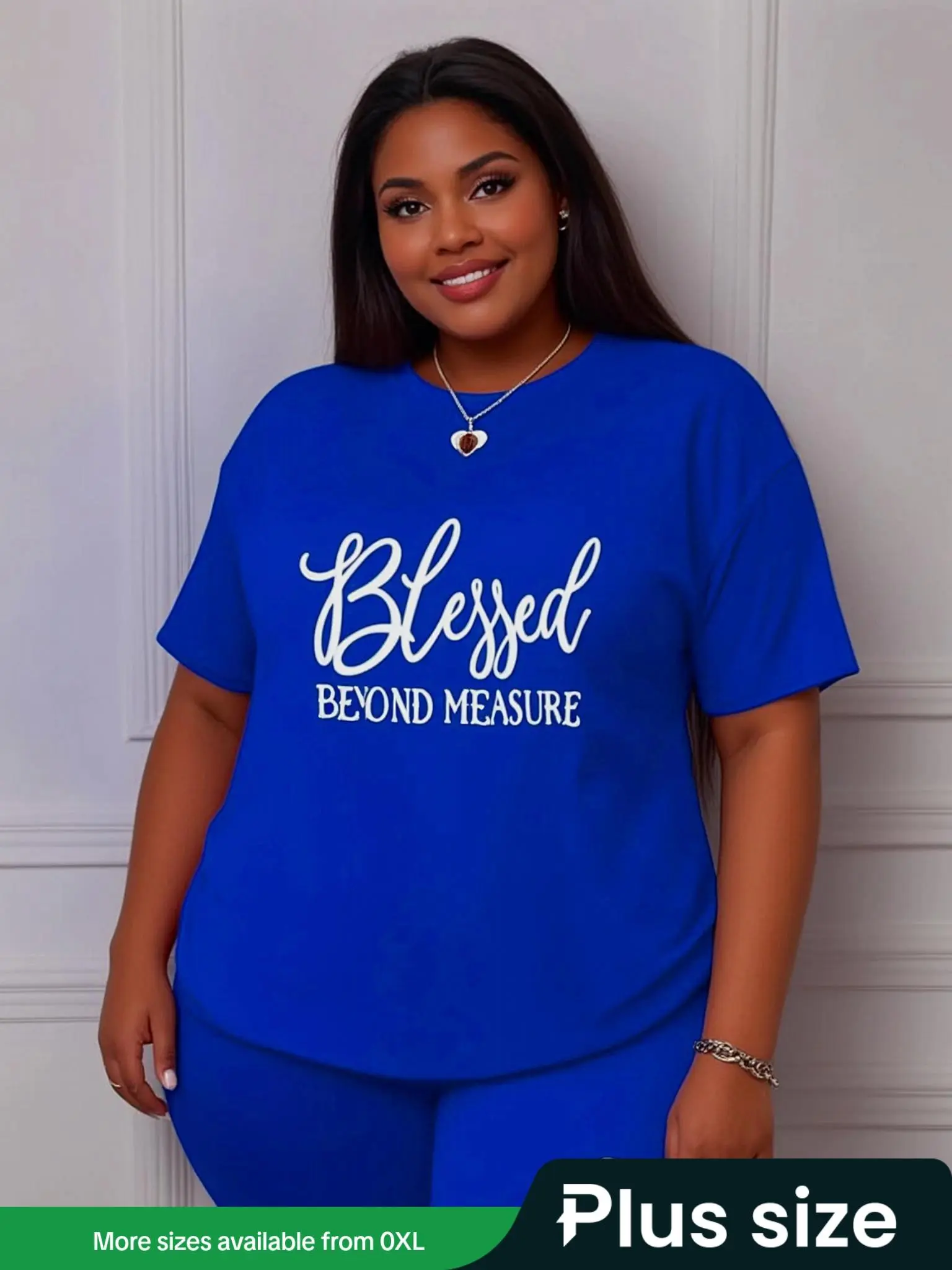 Plus Size Two-Piece Set Letter Print Drop Shoulder Tee & Elastic Waist Shorts Set, Round Neck Short Sleeve T-Shirt & Skinny Shorts, Casual Summer Clothes for Women