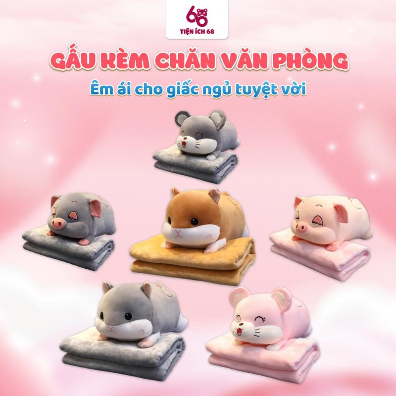 Tặng Kèm móc dán Chăn Kèm Gối 2 trong 1 có mặt hình Dễ thương Bộ chăn gối văn phòng chuột ngồi chuột nằm Heo xinh. Gấu bông đẹp #Gối_Chăn