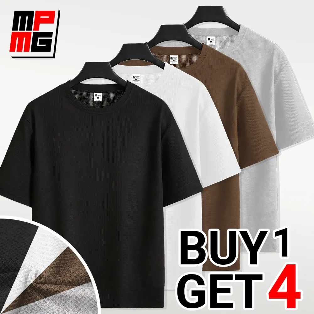 MPMG Buy 1 Get 4 Waffle Basic Unisex Shirt Oversized Tshirt Clothes Menswear Top Streetwear  Round Neck