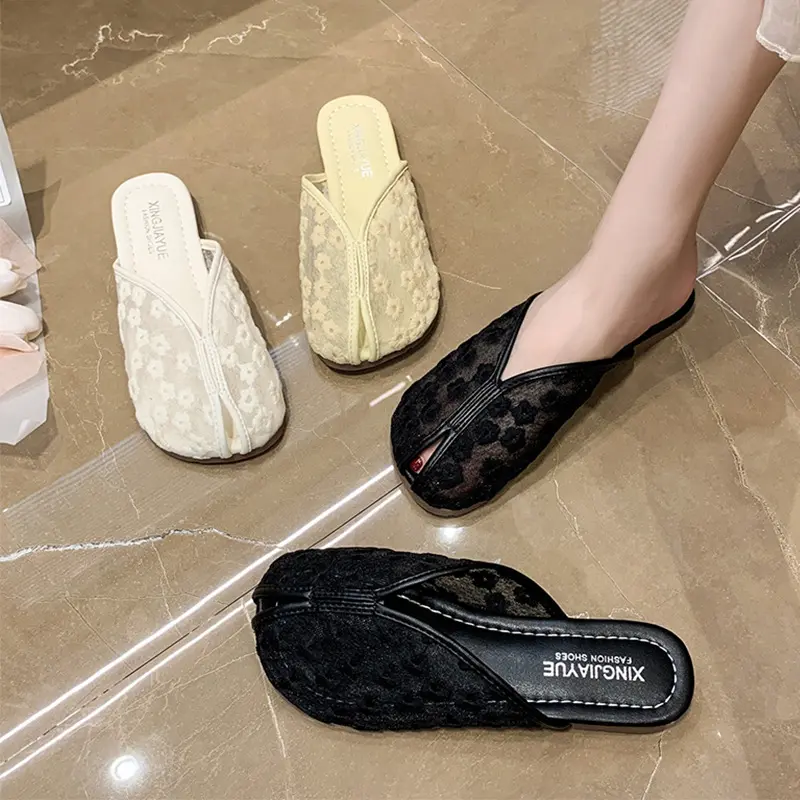 Dép Bít Mũi Lưới Thoáng Khí, Dành Cho Nữ, Thích Hợp Cho Mùa Hè, Có Thể Đeo Ngoài Trời, Đế Mềm, Dép Bán Đi Chơi Dép Xăng Đan Đi Váy Lười, Hàng Mới Về 2023 3