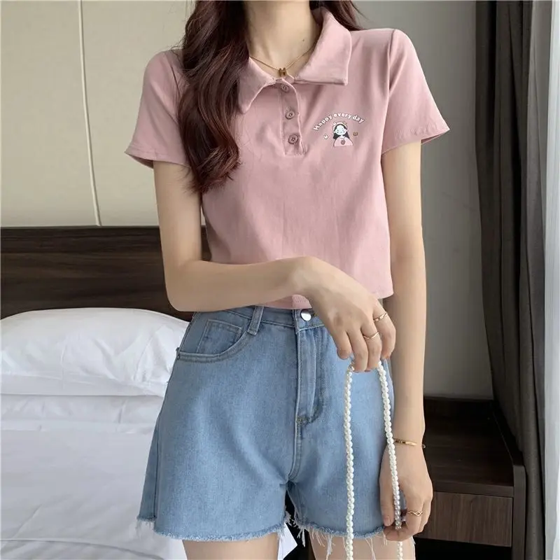 Áo Thun ngắn Tay Phong Cách Hàn Quốc, Ngọt Ngào Và Mùa Hè, Phong Cách Preppy Thiết Kế Cổ Polo, Kiểu Ngắn, Áo Nữ Top Women 5