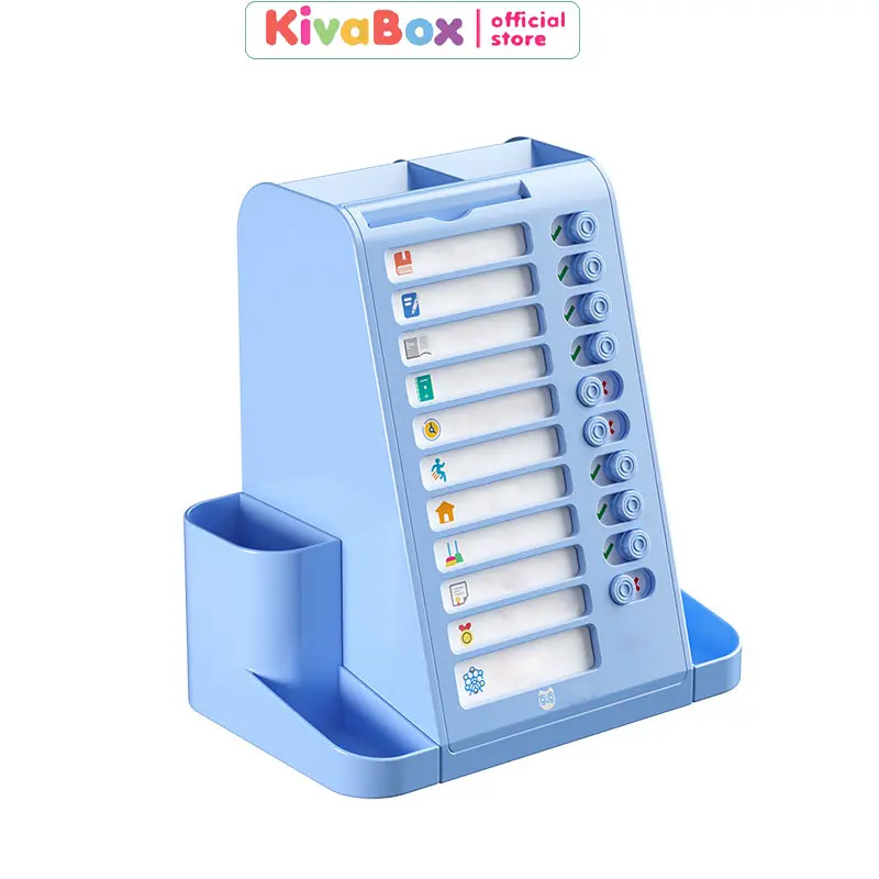 Kivabox Đồ dùng văn phòng phẩm hộp đựng bút để bàn nhiều ngăn màu sắc đa dạng 2 trong 1 gồm bảng tự kỉ luật, lên danh sách công việc cần làm dành cho các bạn học sinh Nhựa 8