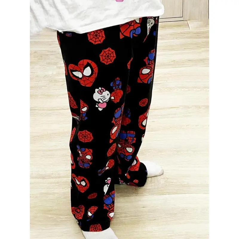 Quần Dài Ngủ, Thiết Kế Hello Kitty Và Người Nhện, Phong Cách Anime, Làm Bằng Bông, Quần ống rộng, Phong Cách Hoạt Hình, Mỏng, Thích Hợp Cho Quần Áo Đi Chơi Và Mặc Nhà, Quần Ngủ Nữ Women 1