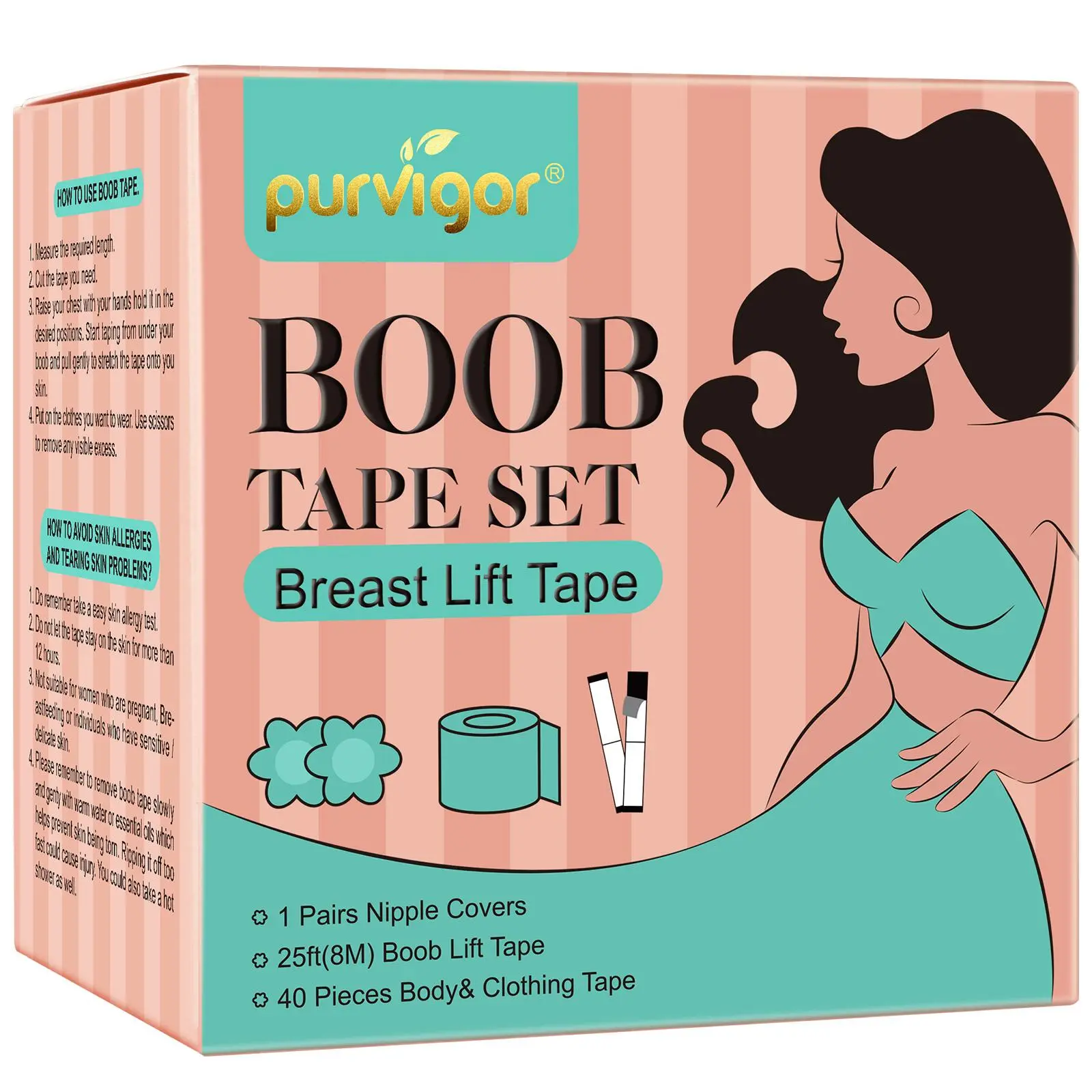 Breast Lift Tape Set, Including 1 Pair Covers, 25ft Boob Lift Tape and 40pcs Body and Clothing Tape, Breast Lift Tool for Women, Breast Care Product for Daily Use