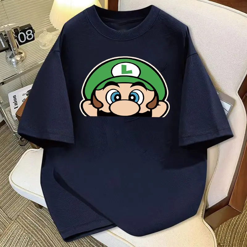 Áo Thun Họa Tiết Mario Hoạt Hình, Ngắn Tay, Dáng Rộng Vừa Vặn, Phong Cách Thường Ngày, Cỡ Lớn, Làm Bằng Cotton Nguyên Chất, Cổ Tròn, Thích Hợp Cho Mùa Hè