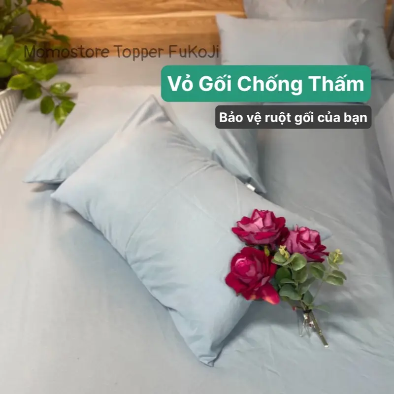 Vỏ Gối Chống Thấm Momo, Có Khóa Kéo Bảo Vệ Ruột Gối chống nấm mốc Dành Cho Gia Đình, KS..Kích thước 40x60, 50x70, 35x100cm 8