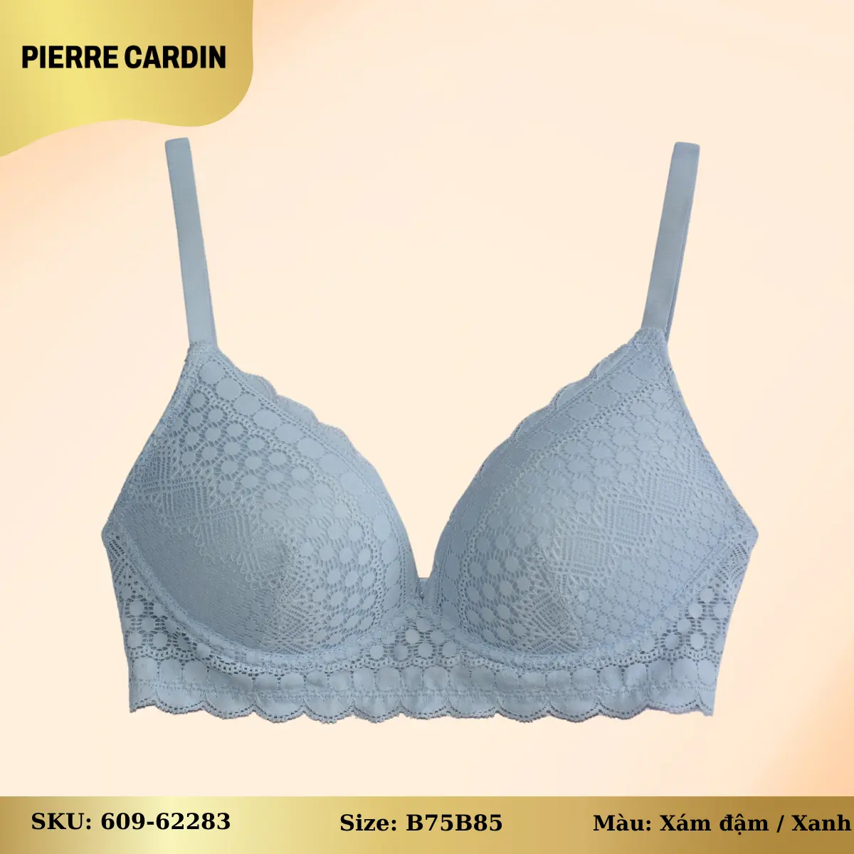 Áo lót nữ 609-62283 nhãn hiệu Pierre Cardin, có ren, cúp xéo, không gọng, mouse mỏng Voi Voan