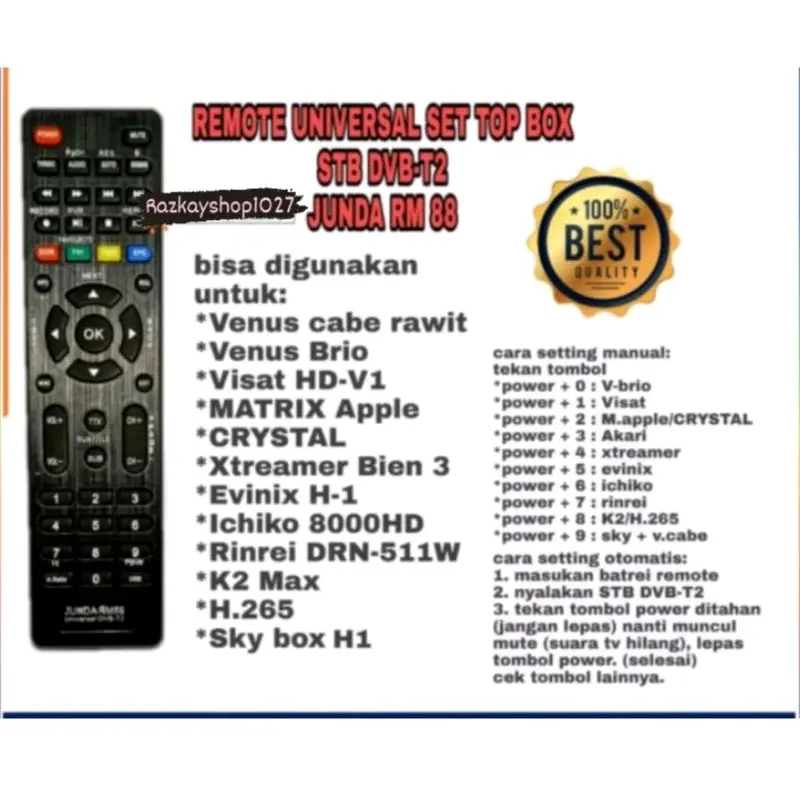 Remot Junda RM-88 Remote Multifungsi Set Top Box STB DVB T2/Remote Universal Sky Box A1 Matrix 0