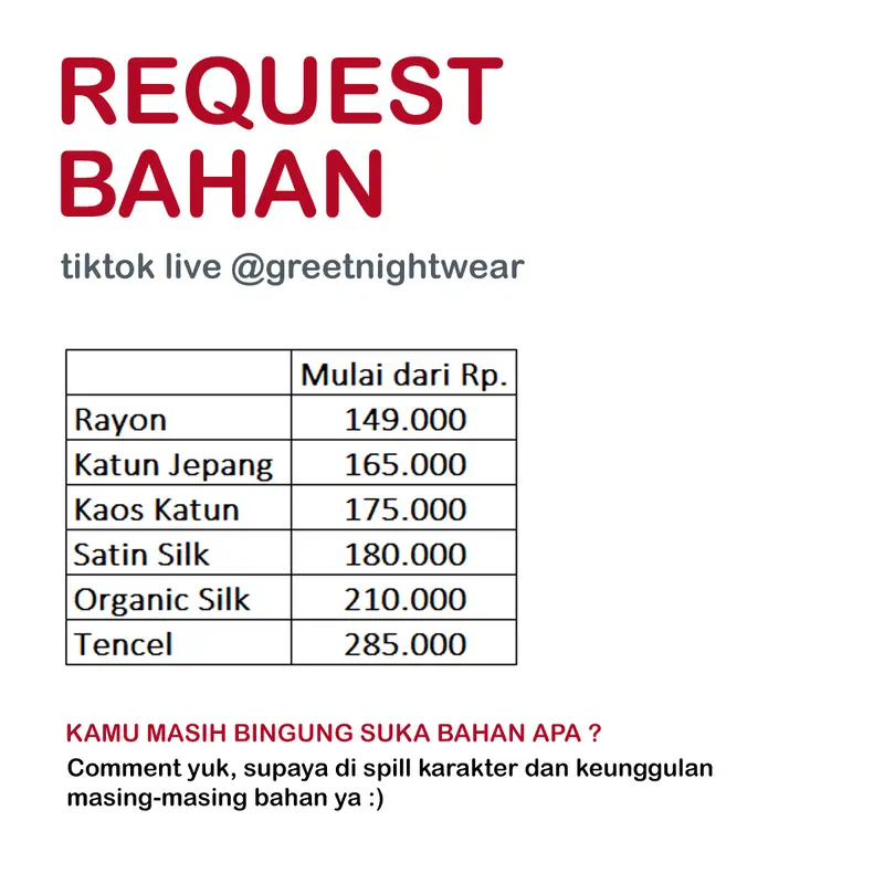 GREET NIGHT WEAR - khusus TIKTOK LIVE CHECKOUT Baju tidur Wanita 3