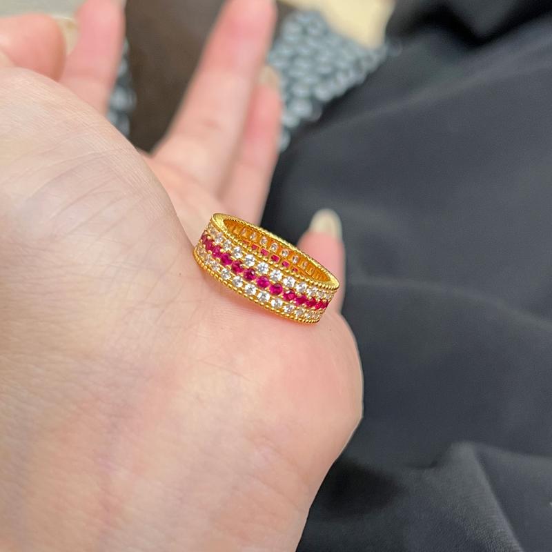 Product Introduction of Light Luxury High-Grade Mid-Ancient Style Color Inlaid Ruby Three-Row Drill Ring Necklace Fashion Luxury Elegant Outfit 7