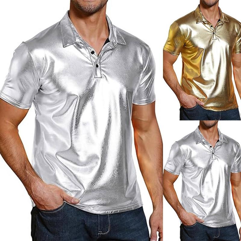 Trang Phục Disco, Phong Cách 70s, Áo Sơ Mi Đồng, ngắn Tay, Cài Cúc, Áo Phông, Áo Có Ve Áo, Dành Cho Nam 4