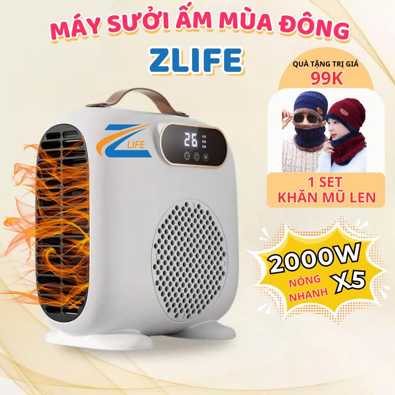 Quạt sưởi ấm phòng cho bé ZLIFE ZH2000, Máy sưởi ấm mùa đông hai chiều cao cấp, Quạt sưởi gốm mini để bàn, làm nóng nhanh 3s, có chế độ hẹn giờ