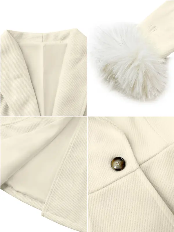 Women's Solid Button Front Faux Fur Trim Lapel Neck Coat, Casual Long Sleeve Outerwear for Fall & Winter, Women's Clothing for Daily Wear 6