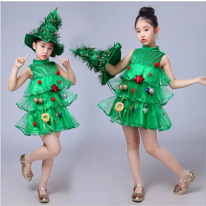 Girls  Green Christmas Tree Costume Outfit Cosplay  Elf Fancy Dresses