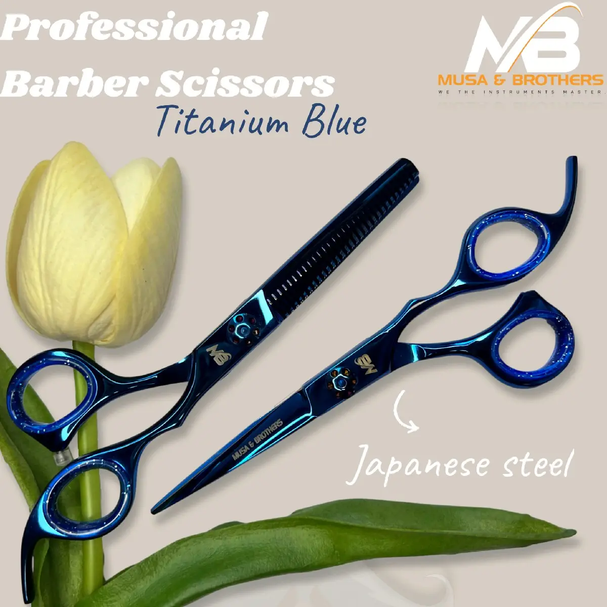 [Made in Pakistan] Professional barber scissors Titanium Blue, Gunting rambut dan gunting sasak T-Blue  inchi 6