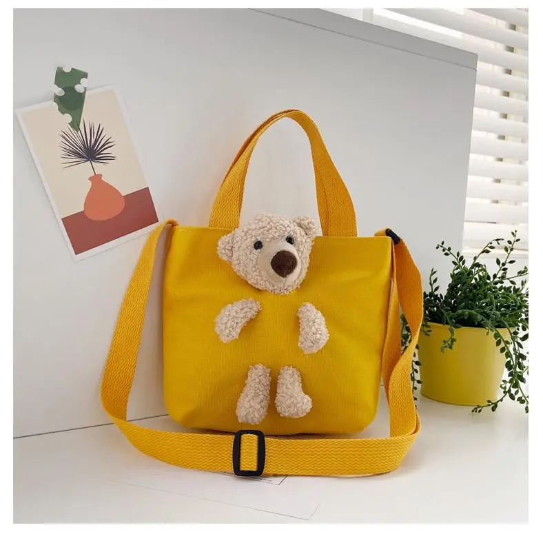 Children's Single Shoulder Cartoon Large Capacity Canvas Bag 2020 Summer New Ins Style Girls Versatile Cartoon Bear Crossbody Bag