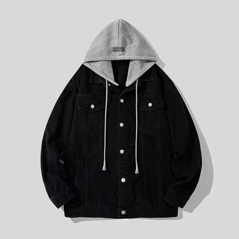 Áo Khoác Denim, Có Mũ Trùm Đầu Nam, Phong Cách Hàn Quốc, Thích Hợp Cho Mùa Xuân Và Mùa Thu, Áo Khoác Đẹp Trai, Thích Hợp Cho Học Sinh, Dáng Rộng Vừa Vặn, Thiết Kế Hình Gấu mèo Hợp Xu hướng Dài Tay Jacket