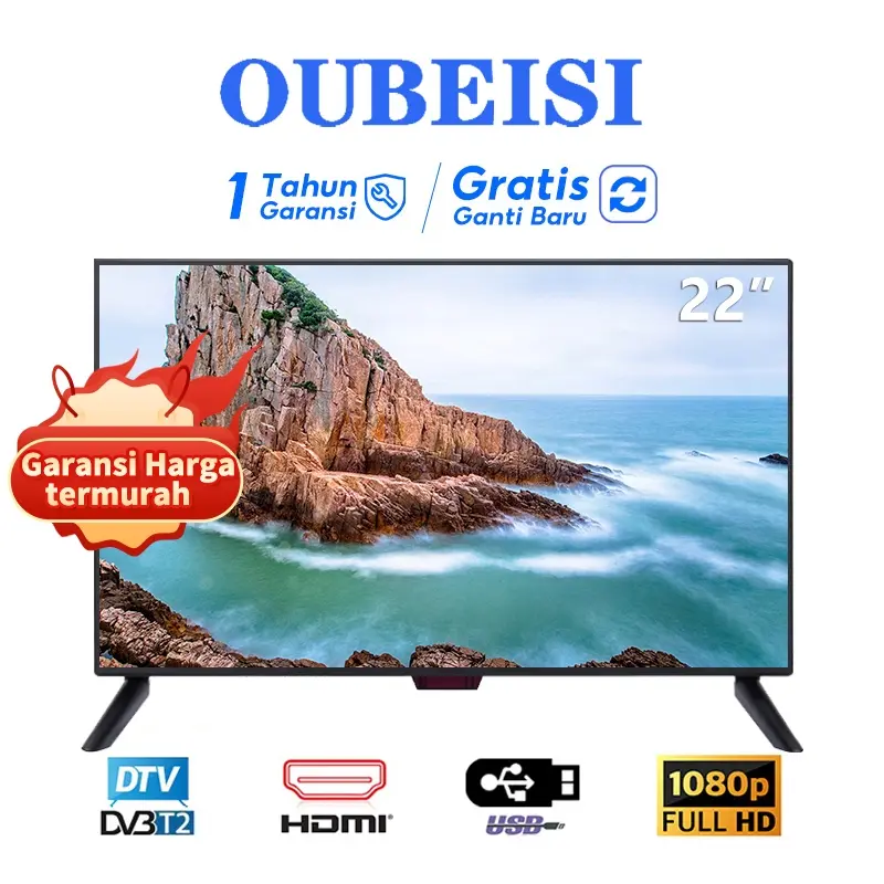 OUBEISI TV Digital TV 22 Inch TV LED FHD Televisi-Garansi 1 Tahun Penggantian satu tahun dan garansi tiga tahun