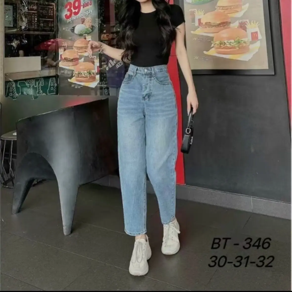 Quần jean nữ,quần baggy lưng cao trơn đơn giản (S-3XL)  Women