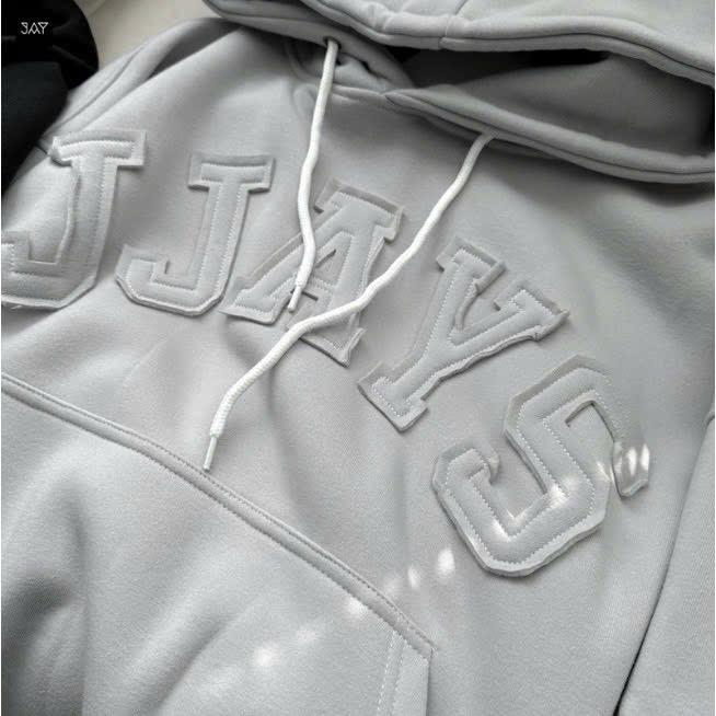 Áo khoác hoodie chui đầu thêu chữ nổi JJAYS form BOXY nỉ bông unisex nam nữ tay phồng Có Túi 3