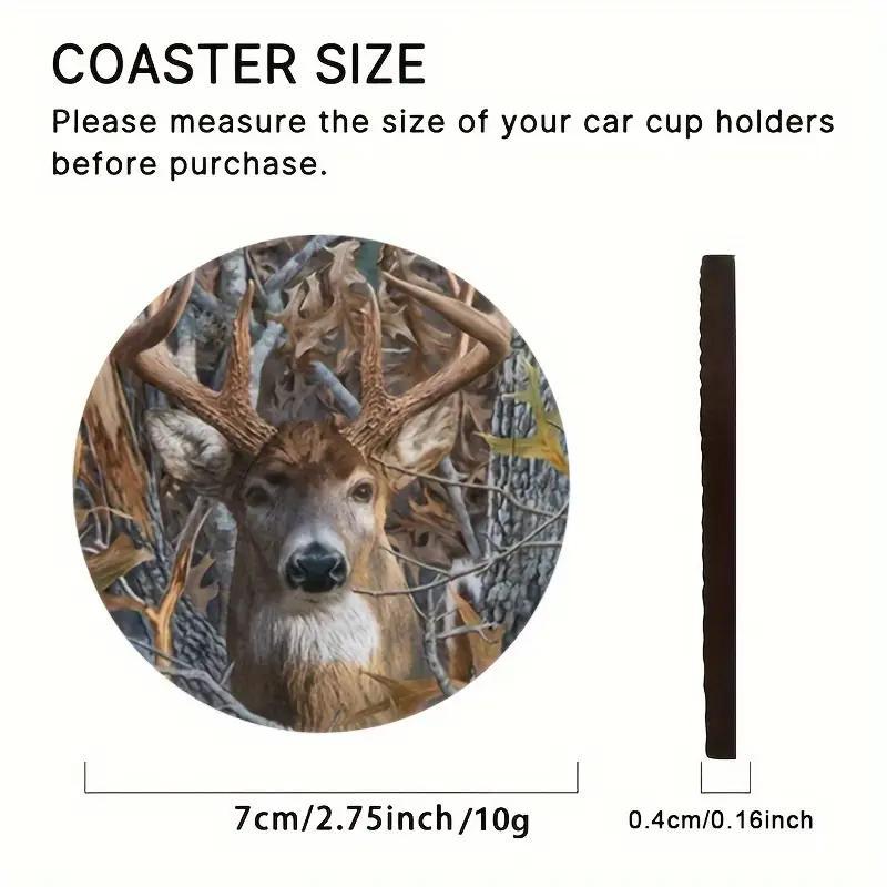Car Coaster, Deer Pattern Round Anti-slip Car Cup Holder Pad, Car Interior Decoration Accessories for Women & Men 1