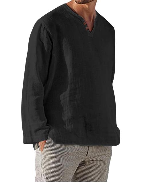 Product Introduction of Men's Casual Loose Fit V-Neck Long Sleeve Linen Beach Shirt kurta  lelaki alain delon kurt a lelaki hari  raya  outfit kurta  3  suku  lelaki 8