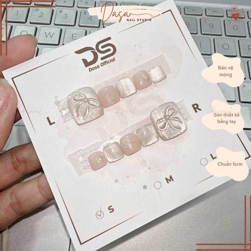 Móng chân giả NGẮN màu thạch mắt mèo nail box chân GIÁ RẺ đẹp đơn giản vẽ nơ nổi xinh xắn tặng keo dán móng MC104 tay gel mat meo đỏ sơn