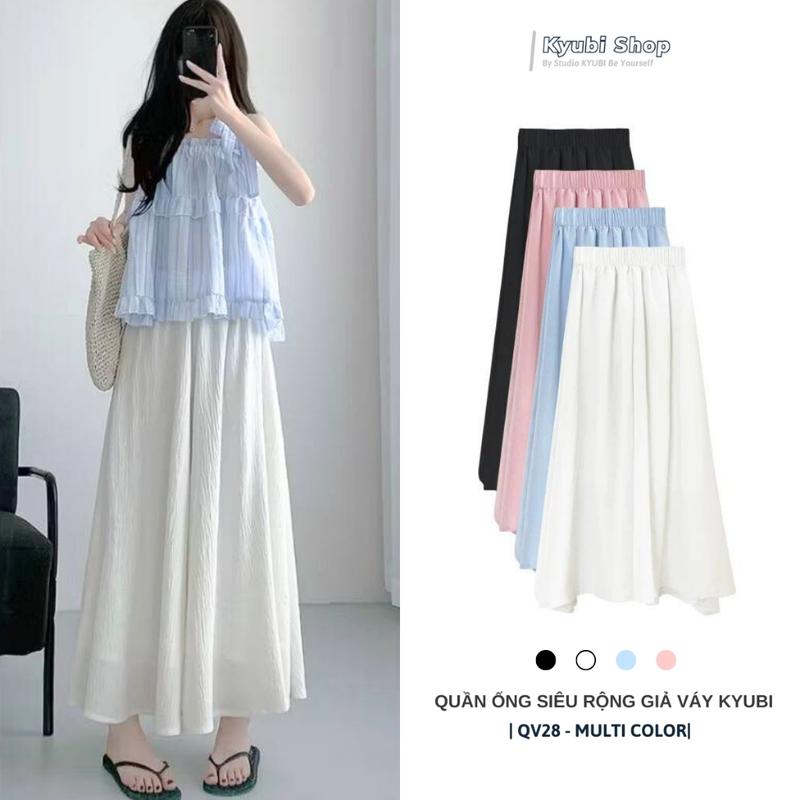 Quần đũi giả váy nữ ống cực rộng  bigsize dài lửng 2 lớp cạp cao lưng chun che khuyết điểm - Quần váy Kyubi QV28