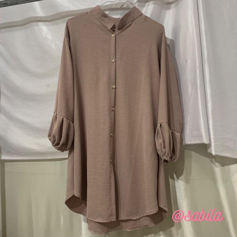ADELA Kemeja Tunik Crinkle Airflow by Sabilakiyowo Muslim Nyaman Panjang Atasan Kancing 8