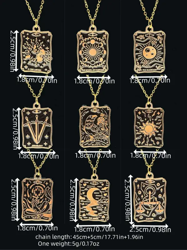 Fashion Trendy Creative Tarot Design Pendant Necklace,  Fashion Jewelry for Party, Daily Clothing Decor, 2024 Summer Trendy All-match & Exquisite Jewelry for Birthday Gift 1