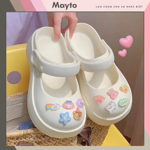 Dép nữ Mayto [MẪU 2025][XIXITIAO] sục nữ đế cao 5cm charm Pizza kiểu sandal quai hậu dễ thương hot trend 2023 CS-39 0