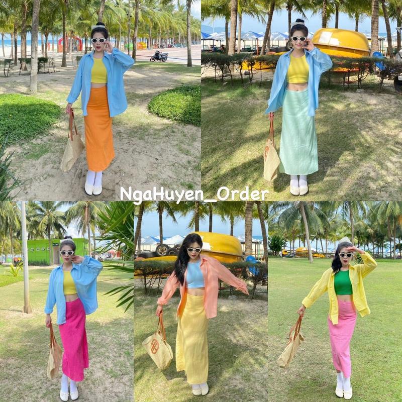  Summer Set set sơ mi chân váy nhiều màu sắc Nữ Áo 