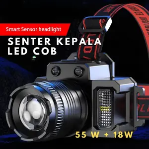 Senter Kepala LED COB 55 W + 18W Side Light Outdoor Headlamp Lampu Mancing FT-151 USB