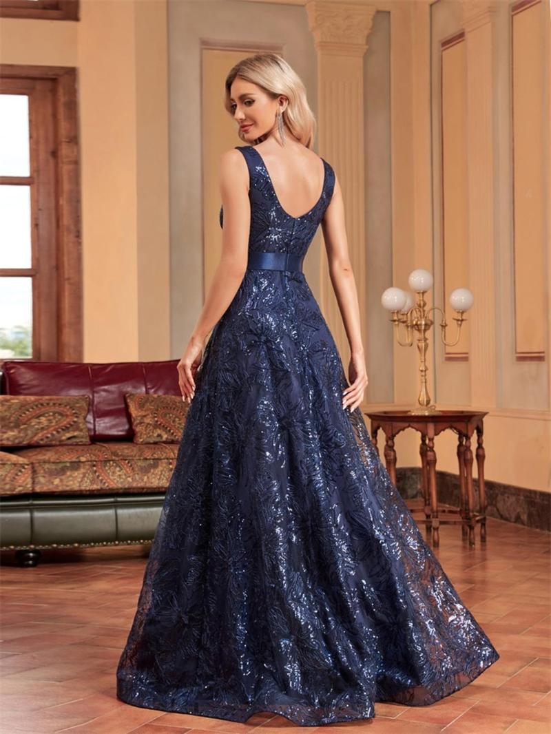 Product Introduction of Women's Floral Sequins Backless Sheer V Neck Evening Dress, Summer Clothes Women, Lady's Dresses Summer, Elegant Sleeveless Maxi A Line Gown for Party Wedding Bridesmaid, Ladies Summer Clothing 8