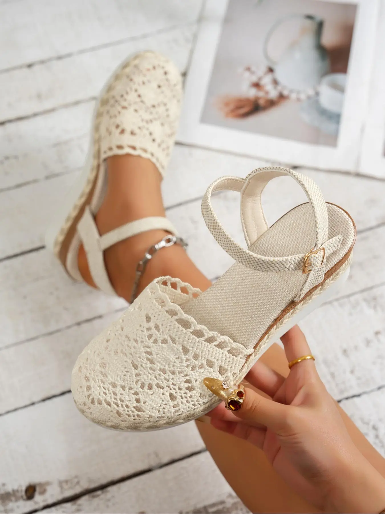 Women's Fashionable Lace Design Platform Sandals, Casual Comfortable Breathable Sandals for Summer, Lightweight Breathable Shoes for Daily Wear, Girl