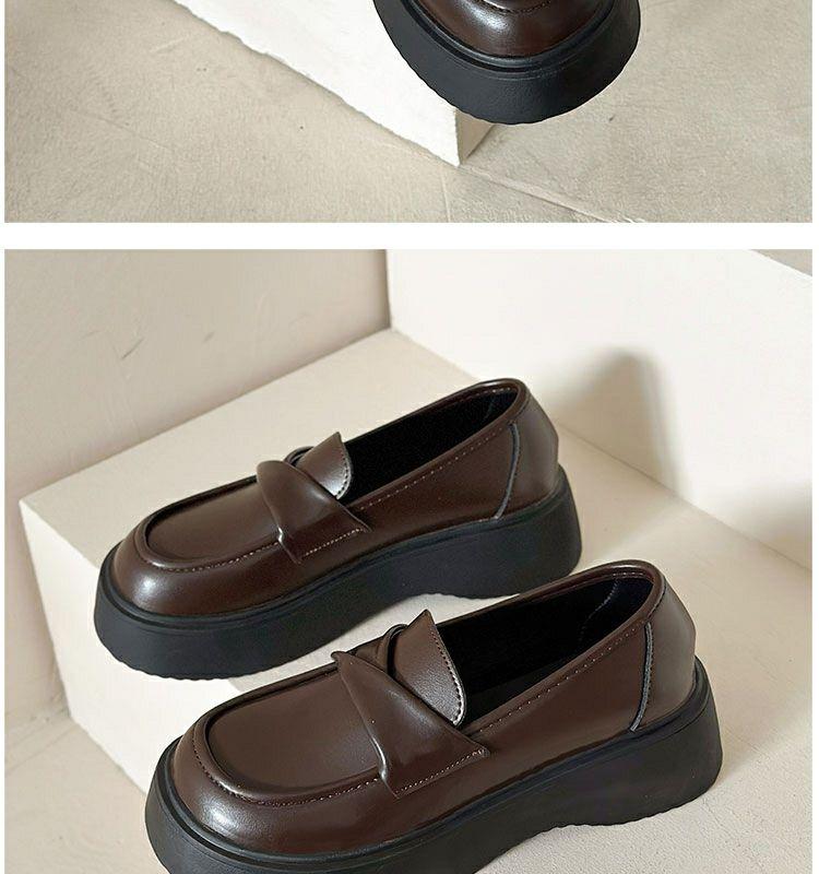 Product Introduction of British Style Women's Leather Shoes 2023 Summer Autumn New Thick-Soled Black Loafers Retro Slip-On Mary Jane Shoes nam 33