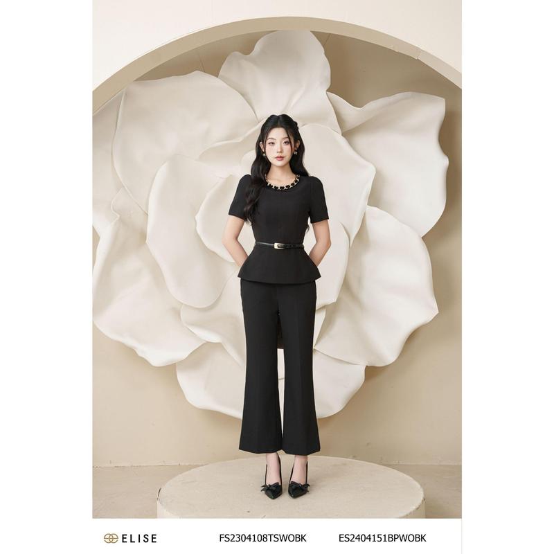 Elise x Tê Linh Quần đen ống loe túi chéo thiết kế Elise mã sản phẩm ES2404151BPWOBK