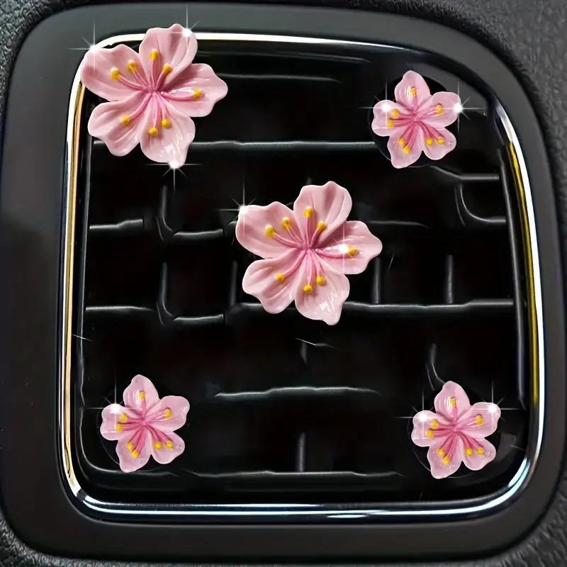 Product Introduction of Cute Flower Design Car Air Freshener Clip, 5pcs/set Car Air Outlet Decoration, Car Interior Decoration Accessories for Women & Girls 2