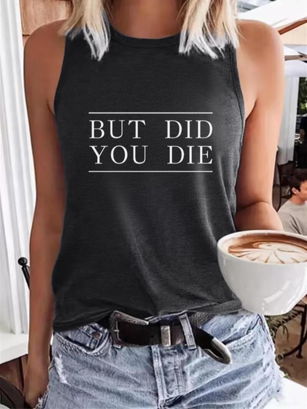 Women's Letter Print Round Neck Tank Top, Summer Clothes Women, Casual Sleeveless Crew Neck Top for Summer, Lady Summer Clothes, Ladies Clothes for Daily Wear 2